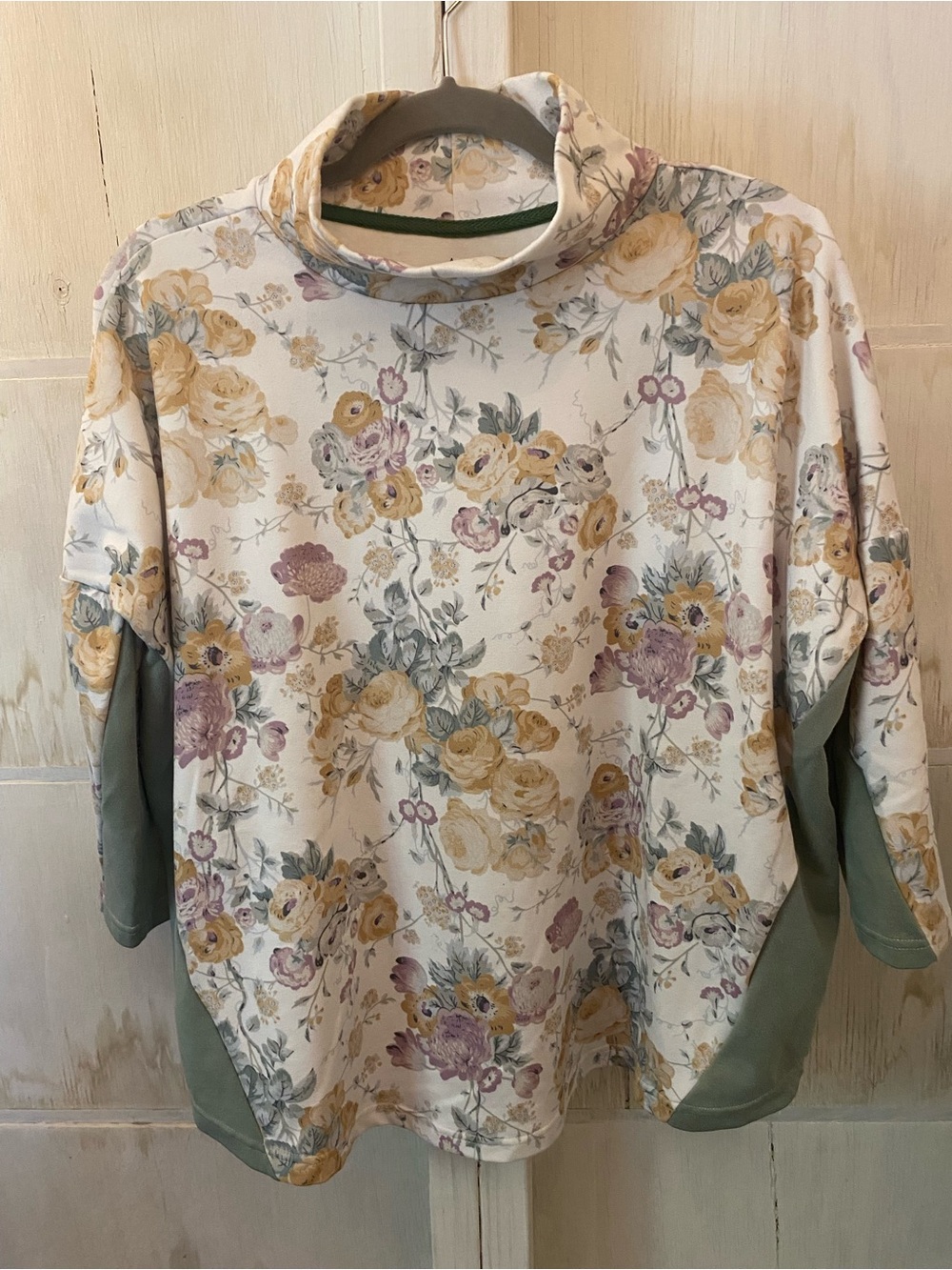 Tuckernuck Floral Mock Neck Top in Cream, Yellow & Sage
